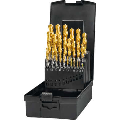 Coffret de Forets HSS DIN 338 avec revêtement TiN sur la partie utile