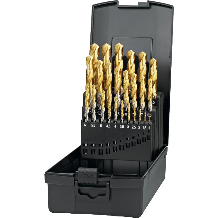 Coffret de Forets HSS DIN 338 avec revêtement TiN sur la partie utile 11.451