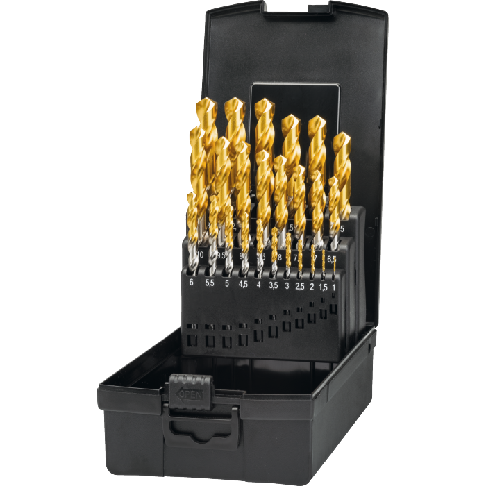 Coffret de Forets HSS-E DIN 338 avec revêtement TiN sur la partie utile