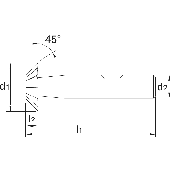  Fraise conique à cône direct HSS-E DIN 1833-D 45°