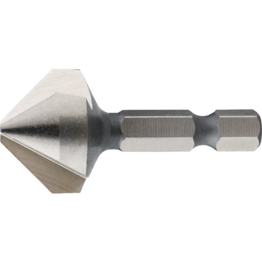 Fraise à chanfreiner ECO HSS DIN 3126-DIN ISO 1173 E6,3 90°, 3 taillants, avec queue hexagonale 1/4 6,3mm